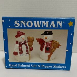 Vintage Debbie Mumm Snowman Hand Painted Salt & Pepper Shakers - Red and White